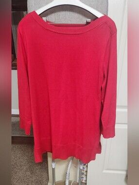 Cable & Gauge Red Boatneck Tunic Sweater Size L EUC